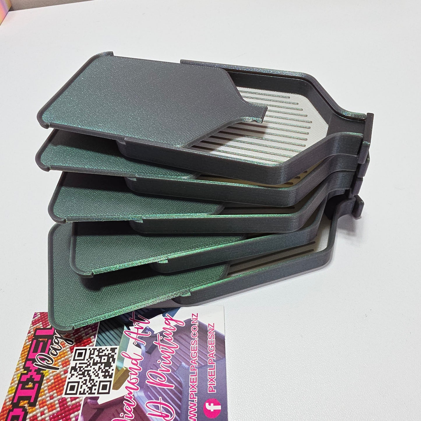 Luxury Set of 5 Stack-able Trays - Silk white & Forest