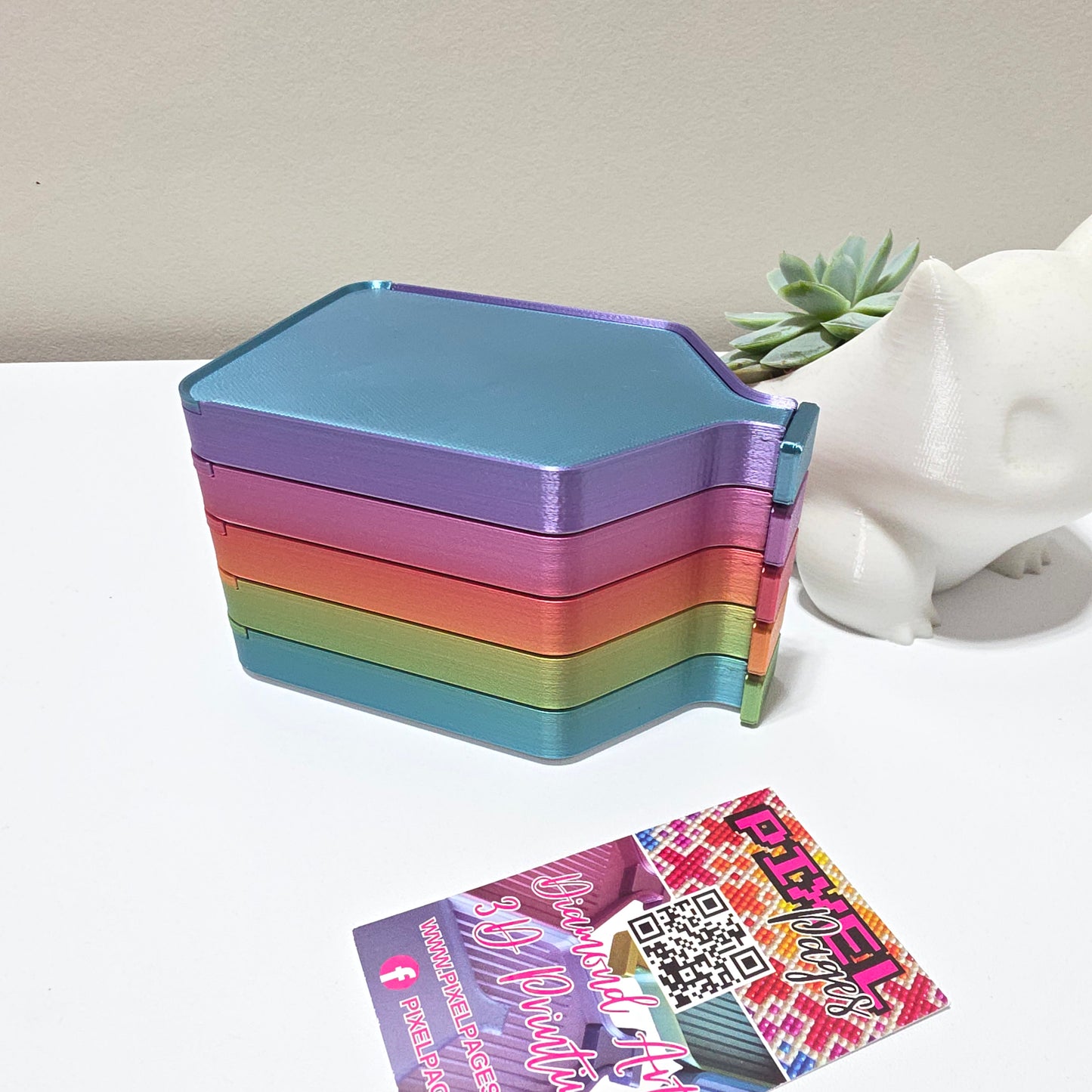 Luxury Set of 5 Stack-able Trays - Silk white & Rainbow Lorikeet