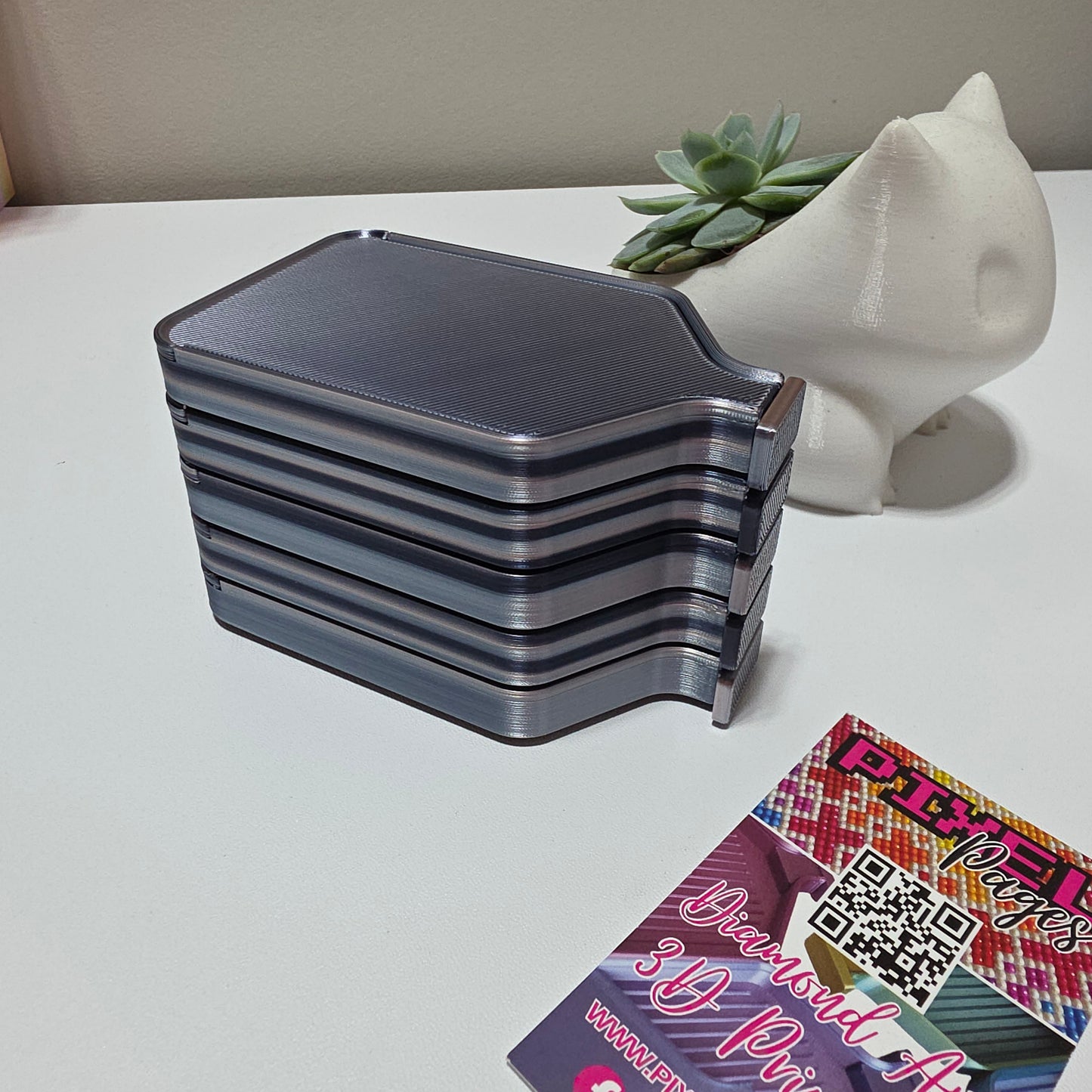 Luxury Set of 5 Stack-able Trays - Silk Black & Obsidian