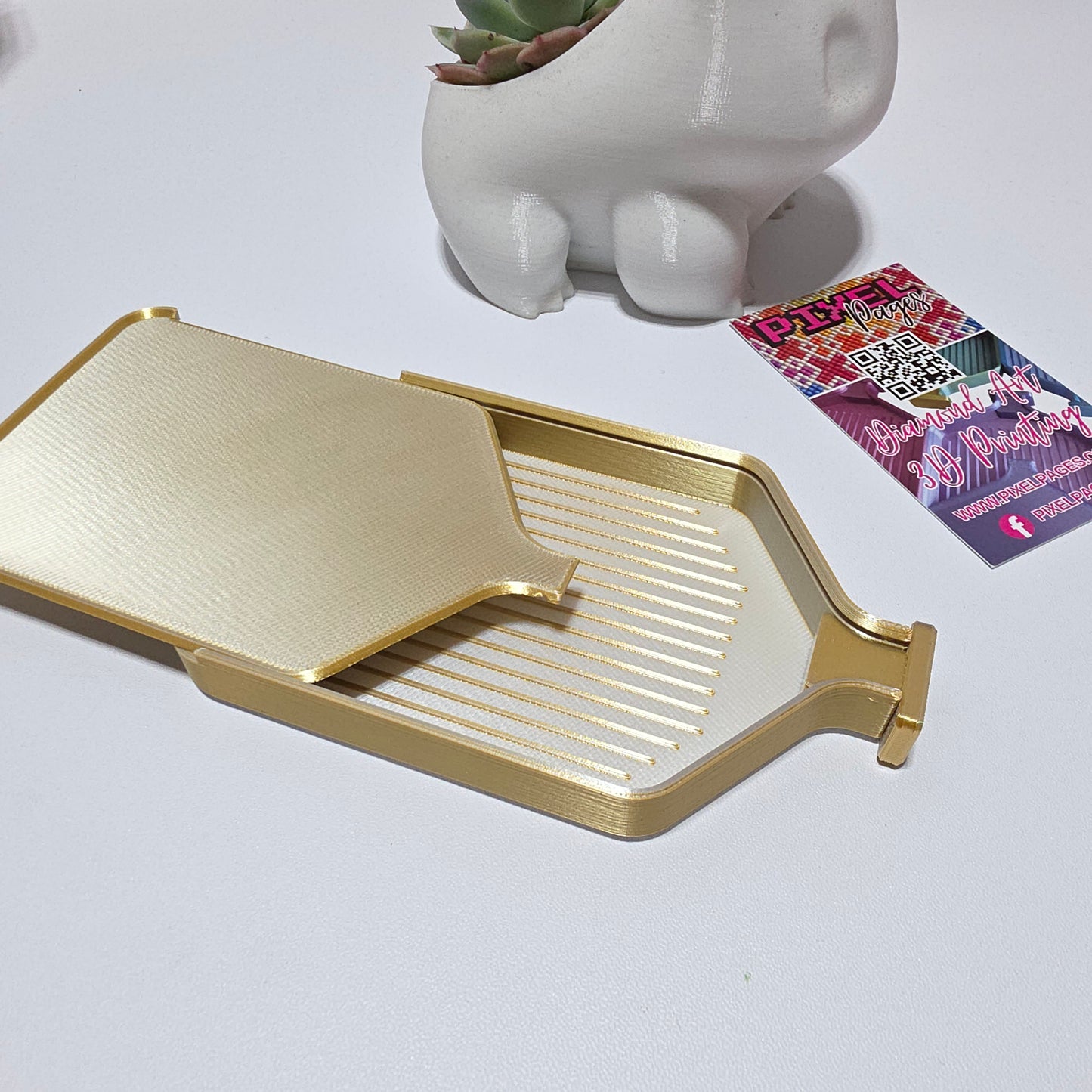 Luxury Diamond Painting Drill Tray with Lid & Stopper Royal/Pearl White