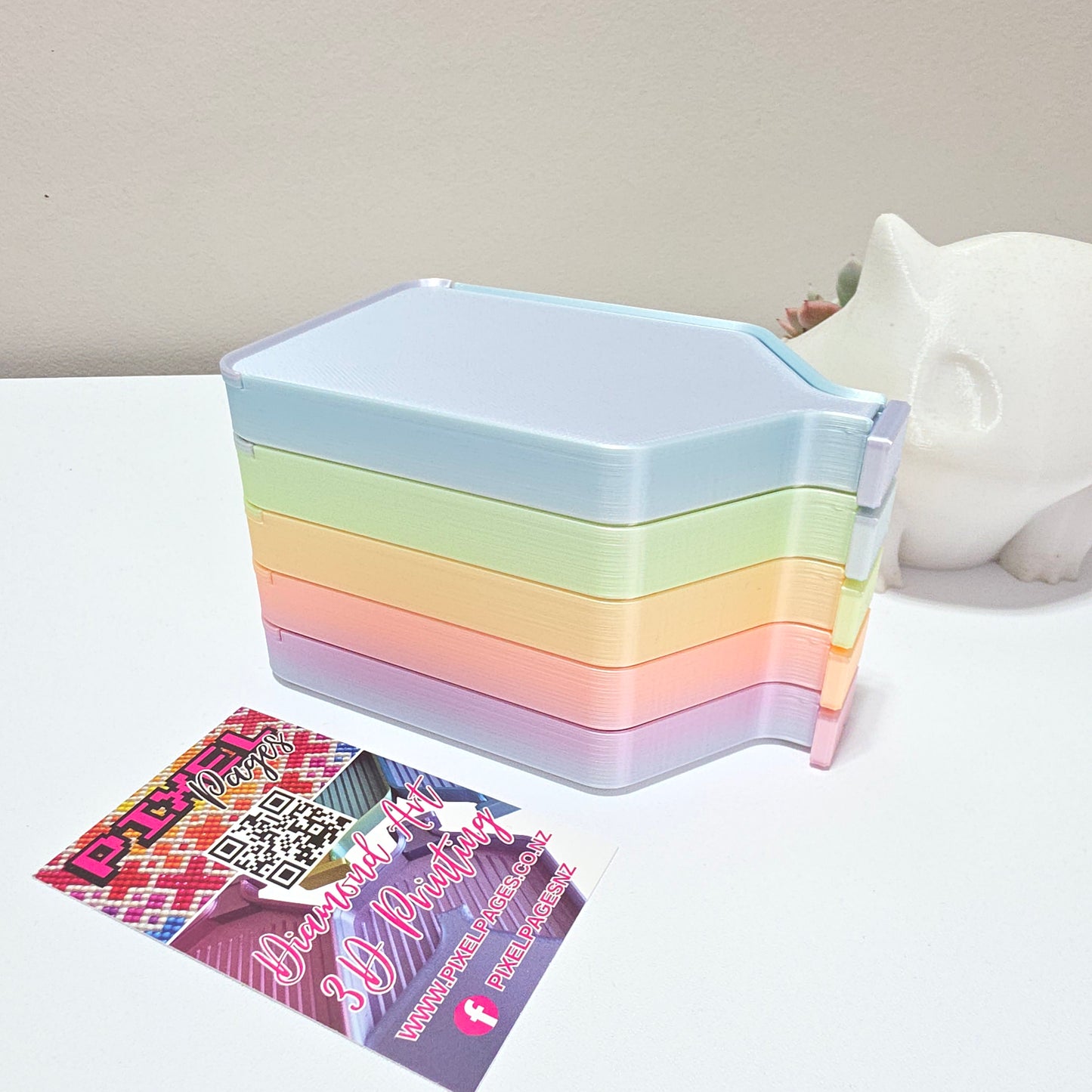 Luxury Set of 5 Stack-able Trays - Silk white & Mermaid